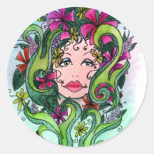 The Flower Maiden Round Stickers
