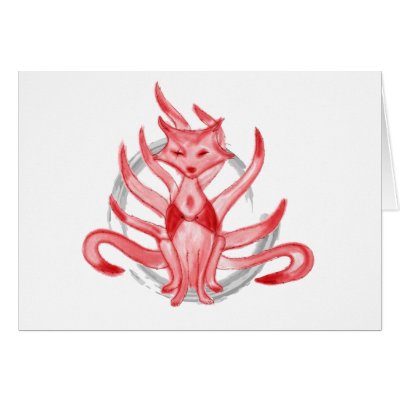 The fox with nine tails greeting cards by PencilPlus