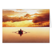 "The Islander" Row Boat at Sunset Watercolor Greeting Card