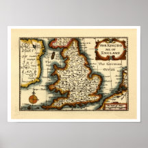 The Kingdome of England Historic Map Poster