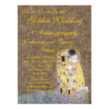 The Kiss by Klimt Golden Wedding Anniversary Invit Personalised Invites