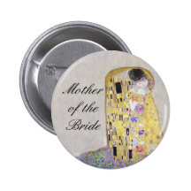 "The Kiss" Klimt Art Nouveau Wedding Theme White Pinback Button