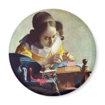 The Lacemaker, Français La Dentelière,  By Vermeer Refrigerator Magnet