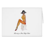 The lady in red high heels, vintage pinups card