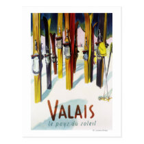 The Land of Sunshine - Skis Standing in Snow postcards