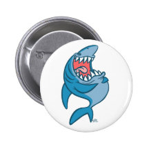 The Laughing Shark cartoon button badge