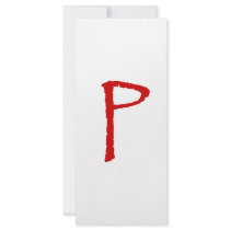 The letter P in red Papyrus font Rack Card Design