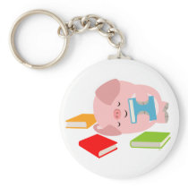 The Little Book Lover (Cute Cartoon Pig) Keyring
