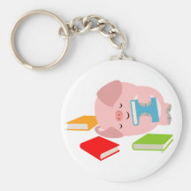 The Little Book Lover (Cute Cartoon Pig) Keyring Key Chains