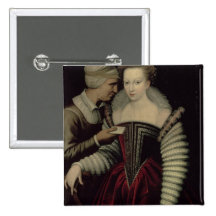 The Love Letter, a Lady with her Maid Pinback Buttons