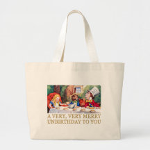 THE MAD HATTER WISHES ALICE A MERRY UNBIRTHDAY! CANVAS BAGS