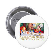 THE MAD HATTER WISHES ALICE A MERRY UNBIRTHDAY! PINBACK BUTTONS
