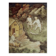 The Month of July, detail of reaping, c.1400 Post Card