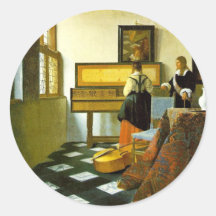The Music Lesson By Vermeer Van Delft Jan Round Sticker