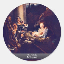 The Nativity By Correggio Round Sticker