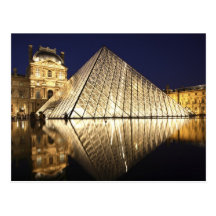 The night view of the glass Pyramid of Musee du Post Card