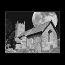 The old church and moon postcards