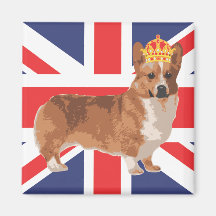The Queen's Corgi with Crown and Union Jack Fridge Magnet