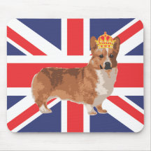 The Queen's Corgi with Crown and Union Jack Mousepad