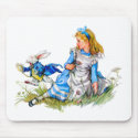 THE RABBIT IS LATE AS HE RUSHES BY ALICE mousepads