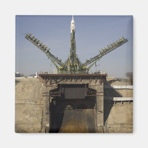 The Soyuz rocket is erected into position 3 Refrigerator Magnet