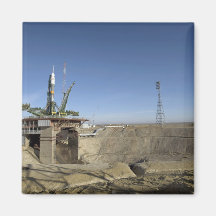 The Soyuz rocket is erected into position 5 Refrigerator Magnet