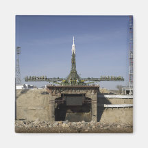 The Soyuz rocket is erected into position 6 Fridge Magnets