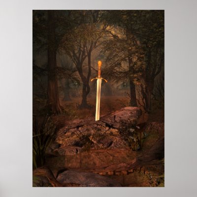 The Sword in the Stone Print by Mystic_Realms