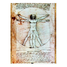 THE VITRUVIAN MAN , Antique Brown Parchment Postcard