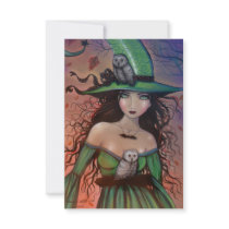 The Witch and the Owls Halloween Postcard Small