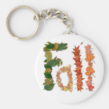 The word " Fall " written in leaf graphics Key Chains