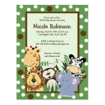 THE ZOO CREW Jungle animals baby shower postcard