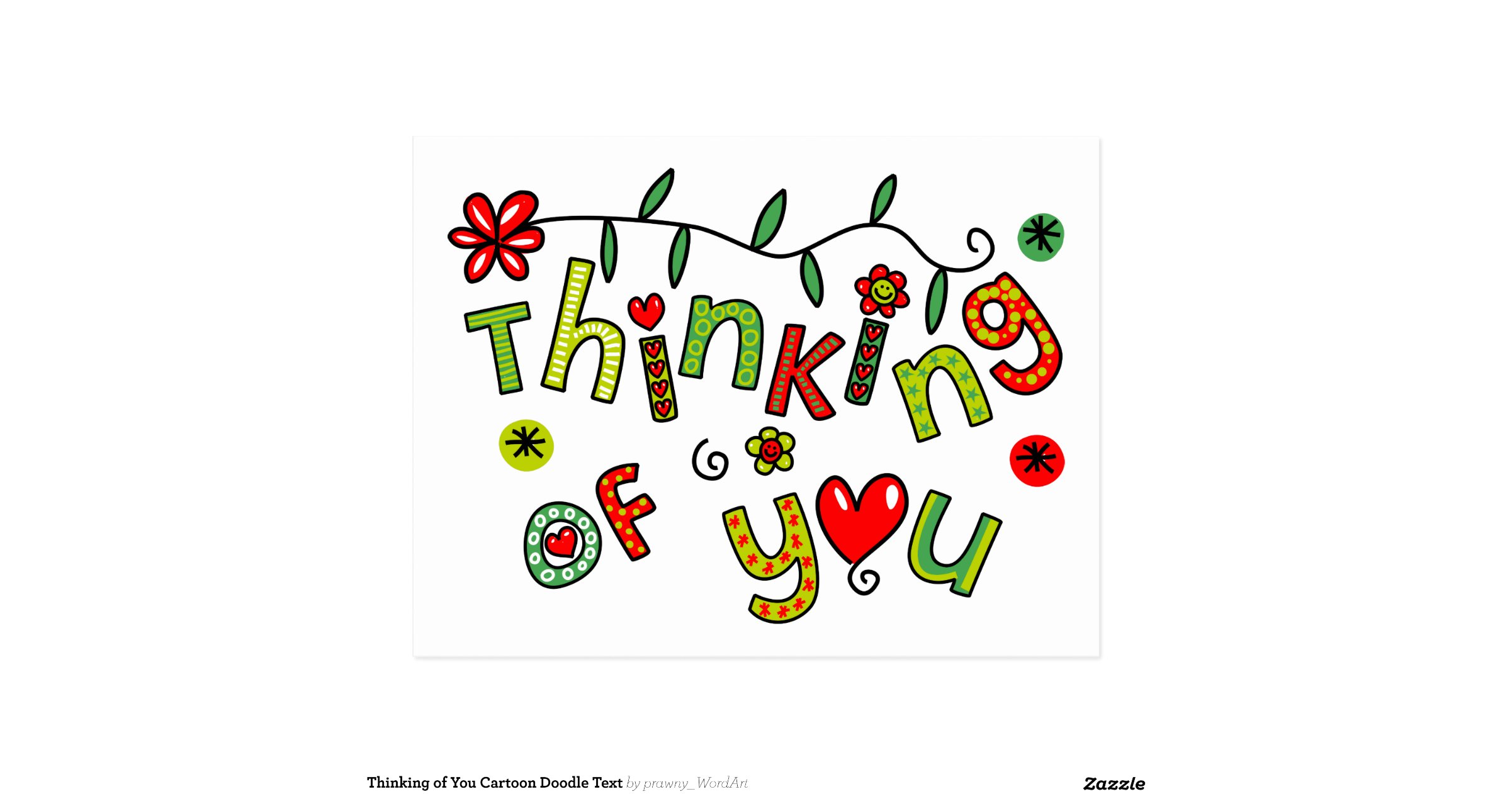 Thinking of You Cartoon Doodle Text Postcard  Zazzle