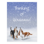 Thinking of You Snow Bassets Postcard