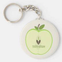 Third Grade Teacher Keychain - Green Apple Half