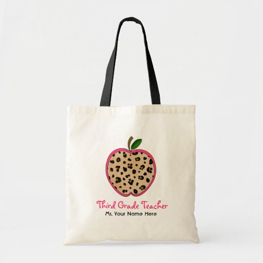 Third Grade Teacher Leopard Print & Pink Apple Bag