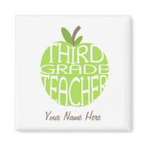 Third Grade Teacher Magnet - Green Apple