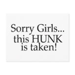 This Hunk Is Taken postcards