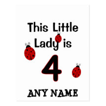 This Little Lady is 4!  Ladybug T-shirt for girls! Post Card