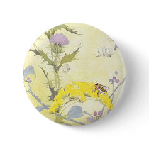 Thistle and Bee on Goldenrod Pinback Buttons