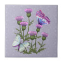 Thistles and Butterflies on Mauve tiles