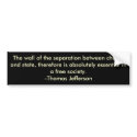 Thomas Jefferson on separation of church & state bumper stickers