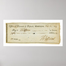 Thomas Jefferson Signature on Bank Check 1809 Print