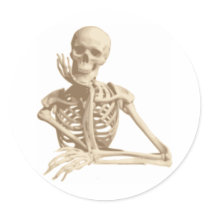Thoughtful Skeleton Round Sticker