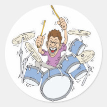 thrashing drummer round stickers