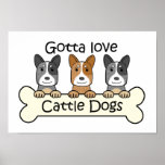 Three Australian Cattle Dogs posters