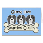 Three Bearded Collies Greeting Cards