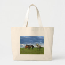 Three beautiful horses on sunny Summer day Tote Bags