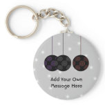 Three Black Christmas Baubles. Custom Text Keychains