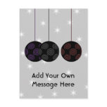 Three Black Christmas Baubles. Custom Text postcards